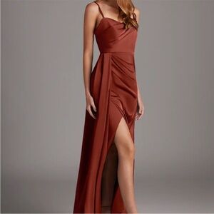 Azazie Rust Bona Stretch Satin Dress NEW